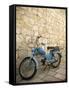 Blue scooter bike by old stone wall, Hvar Town, Hvar Island, Dalmatia, Croatia-Merrill Images-Framed Stretched Canvas