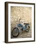 Blue scooter bike by old stone wall, Hvar Town, Hvar Island, Dalmatia, Croatia-Merrill Images-Framed Photographic Print