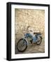 Blue scooter bike by old stone wall, Hvar Town, Hvar Island, Dalmatia, Croatia-Merrill Images-Framed Photographic Print