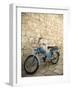 Blue scooter bike by old stone wall, Hvar Town, Hvar Island, Dalmatia, Croatia-Merrill Images-Framed Photographic Print