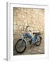 Blue scooter bike by old stone wall, Hvar Town, Hvar Island, Dalmatia, Croatia-Merrill Images-Framed Photographic Print