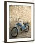 Blue scooter bike by old stone wall, Hvar Town, Hvar Island, Dalmatia, Croatia-Merrill Images-Framed Photographic Print