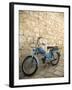 Blue scooter bike by old stone wall, Hvar Town, Hvar Island, Dalmatia, Croatia-Merrill Images-Framed Photographic Print