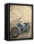 Blue scooter bike by old stone wall, Hvar Town, Hvar Island, Dalmatia, Croatia-Merrill Images-Framed Stretched Canvas