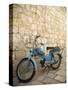 Blue scooter bike by old stone wall, Hvar Town, Hvar Island, Dalmatia, Croatia-Merrill Images-Stretched Canvas