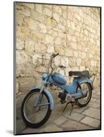 Blue scooter bike by old stone wall, Hvar Town, Hvar Island, Dalmatia, Croatia-Merrill Images-Mounted Photographic Print
