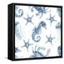 Blue Seahorse Starfish Pattern-Patti Bishop-Framed Stretched Canvas