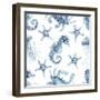 Blue Seahorse Starfish Pattern-Patti Bishop-Framed Art Print