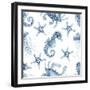 Blue Seahorse Starfish Pattern-Patti Bishop-Framed Art Print