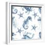 Blue Seahorse Starfish Pattern-Patti Bishop-Framed Art Print