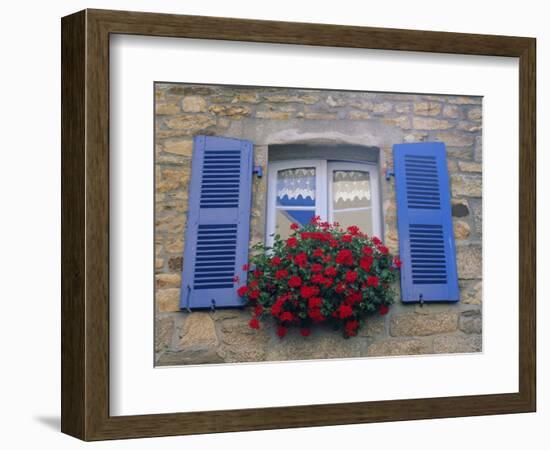 Blue Shuttered Windows and Red Flowers, Concarneau, Finistere, Brittany, France, Europe-Ruth Tomlinson-Framed Photographic Print