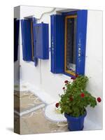 Blue Shutters, Plaka, Old Village, Milos, Cyclades Islands, Greek Islands, Greece, Europe-Tuul-Stretched Canvas