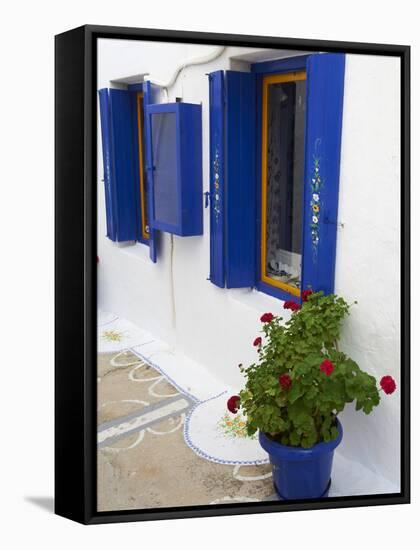 Blue Shutters, Plaka, Old Village, Milos, Cyclades Islands, Greek Islands, Greece, Europe-Tuul-Framed Stretched Canvas