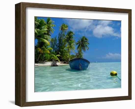 Blue Skiff Bora Bora Lagoon-Lawrence Da Luz Photography-Framed Photographic Print