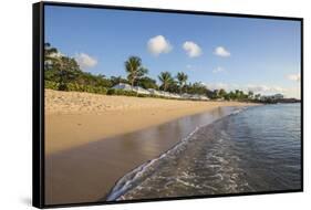 Blue Sky and Palm Trees Frame the Beach and the Caribbean Sea, Hawksbill Bay, Antigua-Roberto Moiola-Framed Stretched Canvas