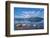 Blue sky at dusk and snowy peaks are reflected in the frozen sea at Oteren Storfjorden Lapland Lyng-ClickAlps-Framed Photographic Print