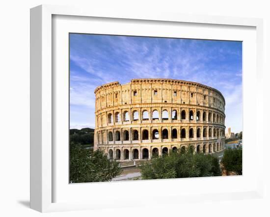 Blue sky at sunrise frames the ancient Colosseum (Flavian Amphitheatre), UNESCO World Heritage Site-Roberto Moiola-Framed Photographic Print