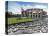 Blue sky at sunrise frames the ancient Colosseum (Flavian Amphitheatre), UNESCO World Heritage Site-Roberto Moiola-Stretched Canvas