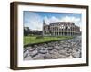 Blue sky at sunrise frames the ancient Colosseum (Flavian Amphitheatre), UNESCO World Heritage Site-Roberto Moiola-Framed Photographic Print