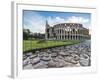 Blue sky at sunrise frames the ancient Colosseum (Flavian Amphitheatre), UNESCO World Heritage Site-Roberto Moiola-Framed Photographic Print