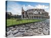 Blue sky at sunrise frames the ancient Colosseum (Flavian Amphitheatre), UNESCO World Heritage Site-Roberto Moiola-Stretched Canvas