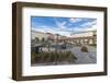 Blue sky frames a statue in the old square of the city center of Narvik, Ofotfjorden, Nordland, Nor-Roberto Moiola-Framed Photographic Print