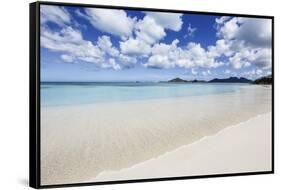 Blue Sky Frames the White Sand and the Turquoise Caribbean Sea, Ffryes Beach, Antigua-Roberto Moiola-Framed Stretched Canvas