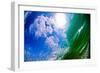Blue Sky-puffy white clouds, blue sky, and sun in the sky seen through the curtain of a wave-Mark A Johnson-Framed Photographic Print