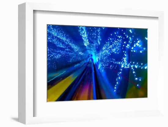 Blue Sparks Rail Abstract Underground Railway Pudong Bund Shanghai, China. Black Hole of Shanghai-William Perry-Framed Photographic Print