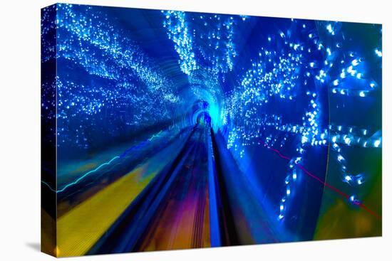 Blue Sparks Rail Abstract Underground Railway Pudong Bund Shanghai, China. Black Hole of Shanghai-William Perry-Stretched Canvas