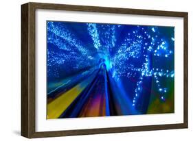 Blue Sparks Rail Abstract Underground Railway Pudong Bund Shanghai, China. Black Hole of Shanghai-William Perry-Framed Photographic Print