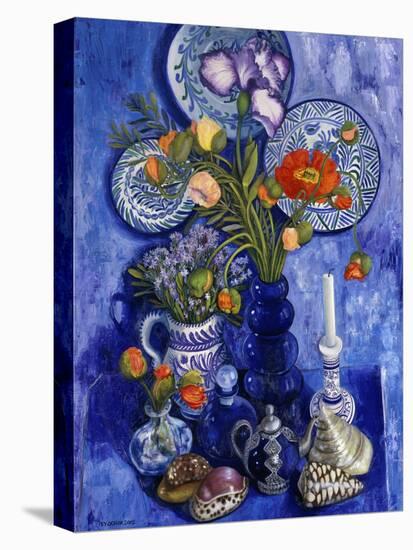 Blue Still Life with Poppies and Shells-Isy Ochoa-Stretched Canvas