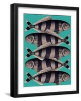 Blue Striped Fish-Fab Funky-Framed Art Print