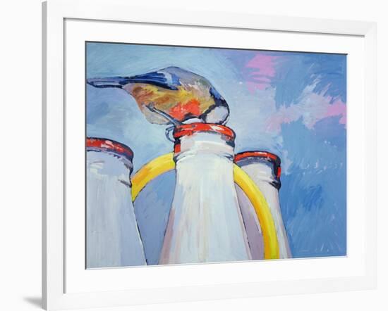 Blue Tit and Milk Bottle, 1982-Peter Wilson-Framed Giclee Print