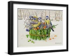 Blue Tits in Leaf Nest, 1996-E.B. Watts-Framed Giclee Print