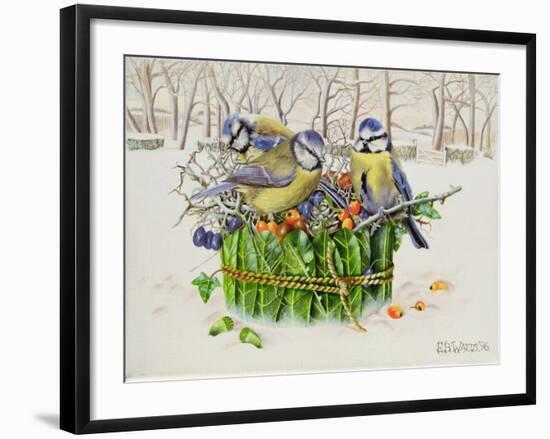 Blue Tits in Leaf Nest, 1996-E.B. Watts-Framed Giclee Print