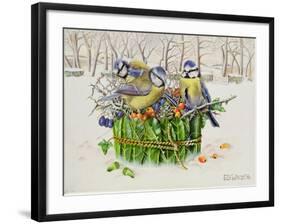 Blue Tits in Leaf Nest, 1996-E.B. Watts-Framed Giclee Print