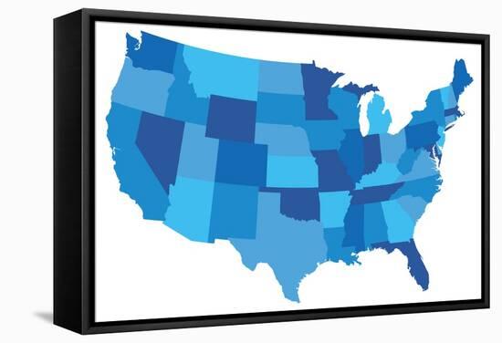 Blue USA State Map-chuckstock-Framed Stretched Canvas