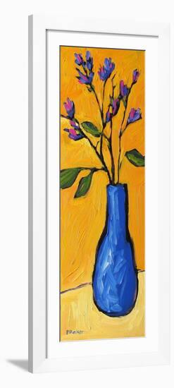 Blue Vase On Yellow-Patty Baker-Framed Art Print