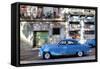 Blue Vintage American Car Parked on a Street in Havana Centro-Lee Frost-Framed Stretched Canvas