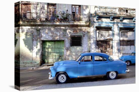 Blue Vintage American Car Parked on a Street in Havana Centro-Lee Frost-Stretched Canvas