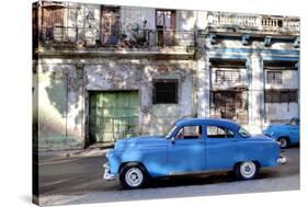 Blue Vintage American Car Parked on a Street in Havana Centro-Lee Frost-Stretched Canvas