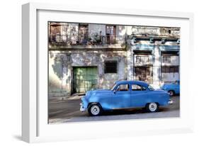 Blue Vintage American Car Parked on a Street in Havana Centro-Lee Frost-Framed Photographic Print