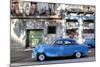 Blue Vintage American Car Parked on a Street in Havana Centro-Lee Frost-Mounted Photographic Print