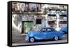 Blue Vintage American Car Parked on a Street in Havana Centro-Lee Frost-Framed Stretched Canvas