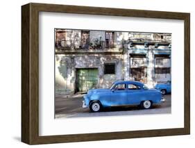 Blue Vintage American Car Parked on a Street in Havana Centro-Lee Frost-Framed Photographic Print