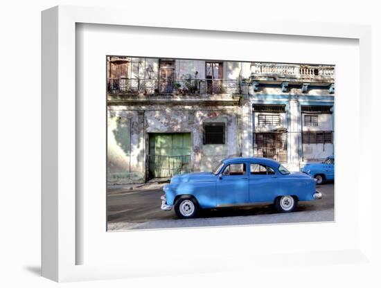 Blue Vintage American Car Parked on a Street in Havana Centro-Lee Frost-Framed Photographic Print