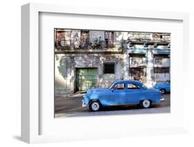 Blue Vintage American Car Parked on a Street in Havana Centro-Lee Frost-Framed Photographic Print