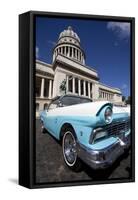 Blue Vintage American Car Parked Opposite the Capitolio-Lee Frost-Framed Stretched Canvas