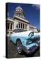 Blue Vintage American Car Parked Opposite the Capitolio-Lee Frost-Stretched Canvas